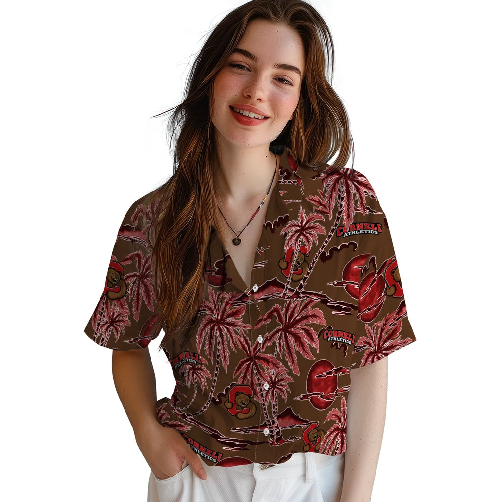 Cornell Big Red Hawaiian Shirt - Palm Sunset | Moonbestprint