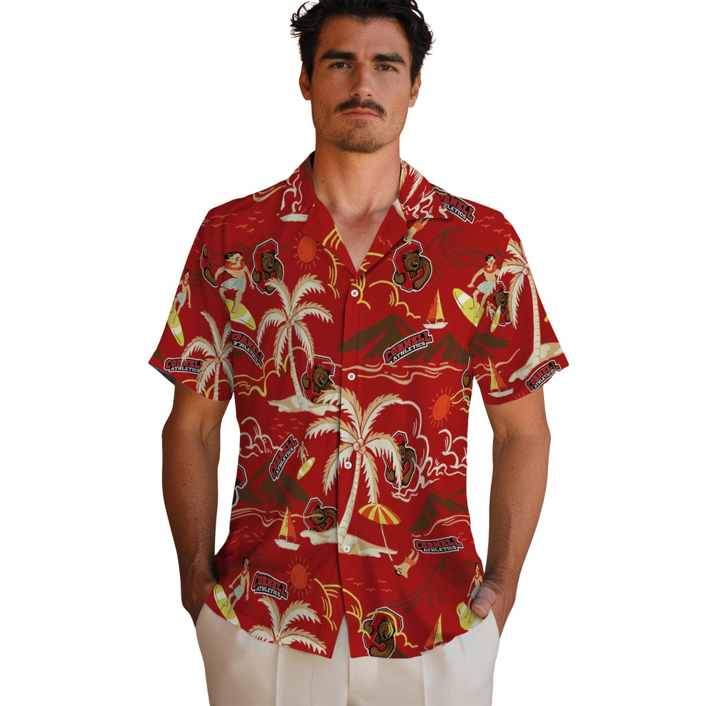 Cornell Big Red Hawaiian Shirt - Palm Tree Island | Moonbestprint