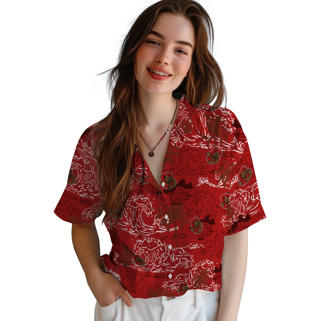 Cornell Big Red Hawaiian Shirt - Wave Palm | Moonbestprint