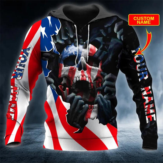 Corpses Hands American Flag Skull Custom 3D All Over Print Hoodie -Moonbestprint