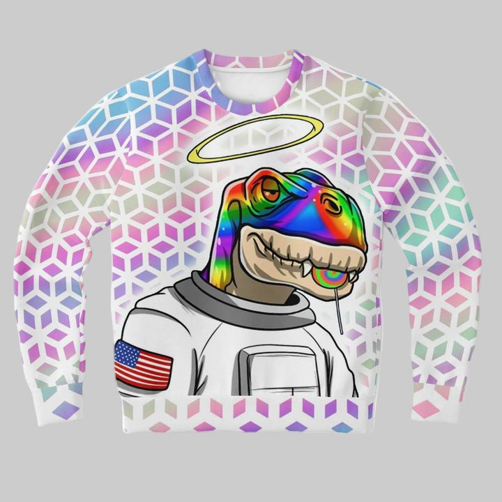 Cosmic Dino Holographic Psychedelic 3d Ugly Christmas Sweater ? Usalast