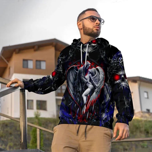 Couple Grim Reaper With Angel Skull 3D All Over Print Hoodie -Moonbestprint