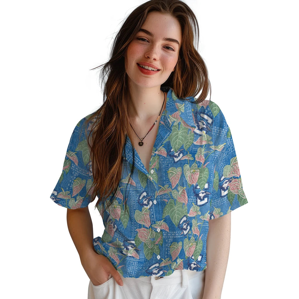Creighton Bluejays Hawaiian Shirt - Anthurium Overlay | Moonbestprint