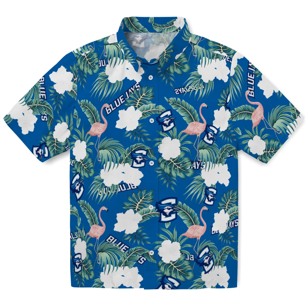 Creighton Bluejays Hawaiian Shirt - Flamingo and Hibiscus | Moonbestprint