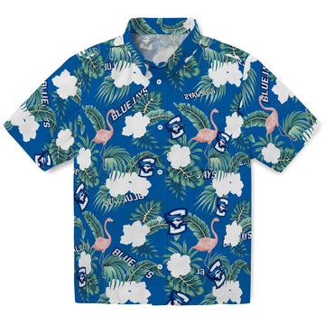 Creighton Bluejays Hawaiian Shirt - Flamingo and Hibiscus | Moonbestprint