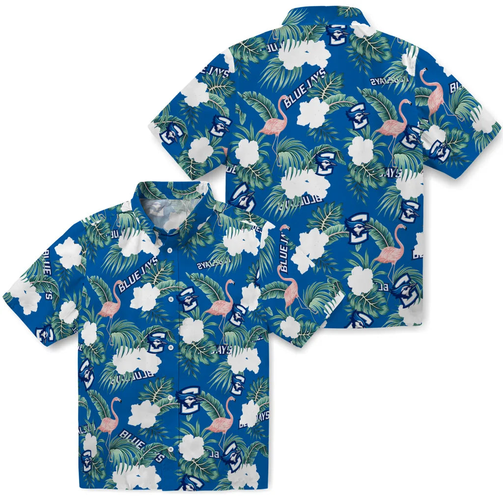 Creighton Bluejays Hawaiian Shirt - Flamingo and Hibiscus | Moonbestprint