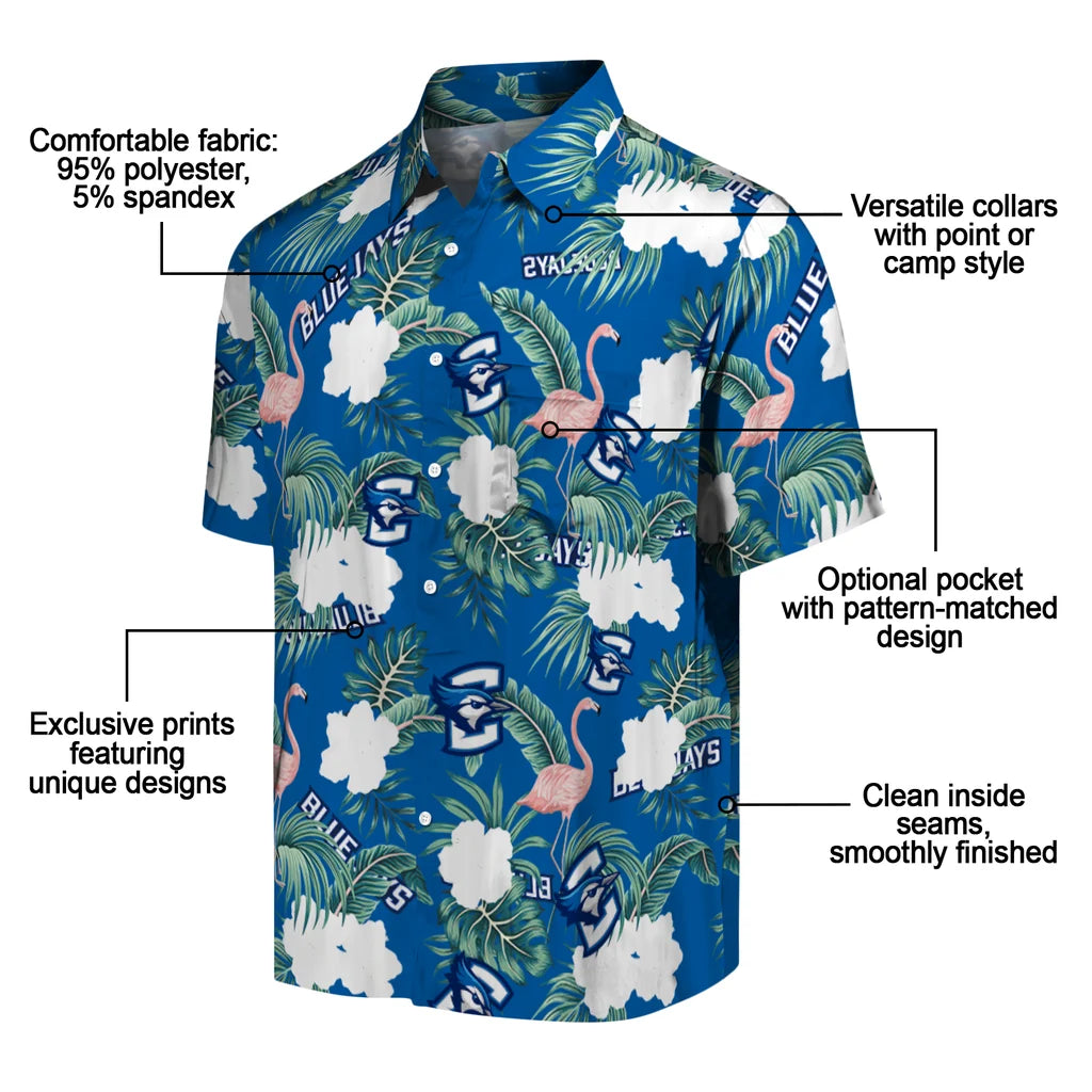 Creighton Bluejays Hawaiian Shirt - Flamingo and Hibiscus | Moonbestprint