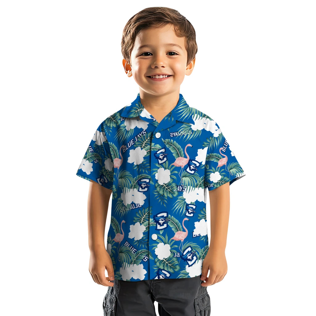 Creighton Bluejays Hawaiian Shirt - Flamingo and Hibiscus | Moonbestprint