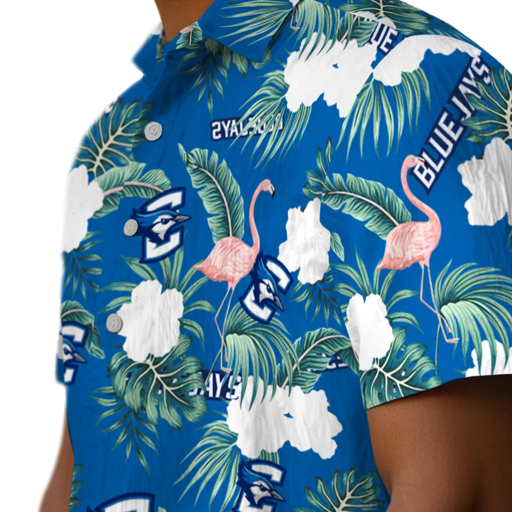 Creighton Bluejays Hawaiian Shirt - Flamingo and Hibiscus | Moonbestprint