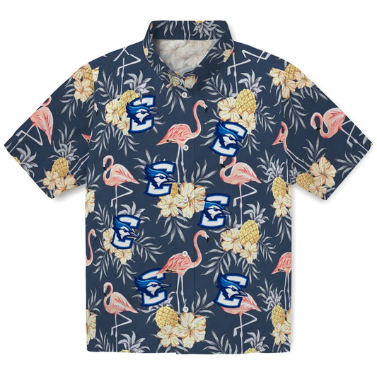 Creighton Bluejays Hawaiian Shirt - Flamingo Hibiscus | Moonbestprint