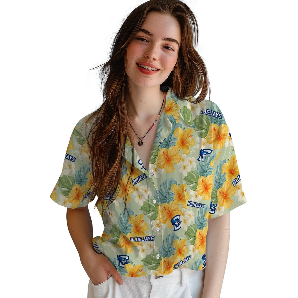 Creighton Bluejays Hawaiian Shirt - Hibiscus Mood | Moonbestprint
