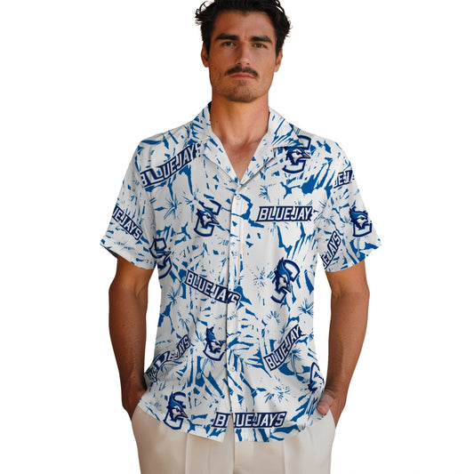 Creighton Bluejays Hawaiian Shirt - Hibiscus Overlay | Moonbestprint