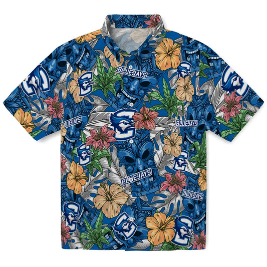 Creighton Bluejays Hawaiian Shirt - Hibiscus Tiki Jungle | Moonbestprint