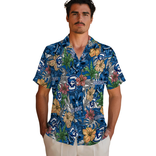 Creighton Bluejays Hawaiian Shirt - Hibiscus Tiki Jungle | Moonbestprint