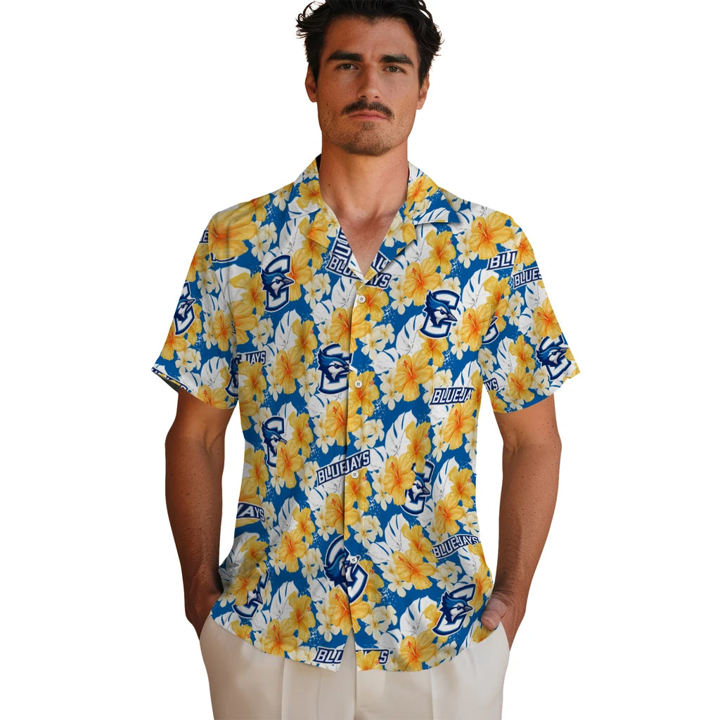 Creighton Bluejays Hawaiian Shirt - Hibiscus Tropics | Moonbestprint