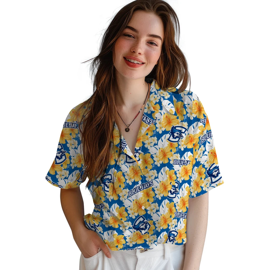 Creighton Bluejays Hawaiian Shirt - Hibiscus Tropics | Moonbestprint