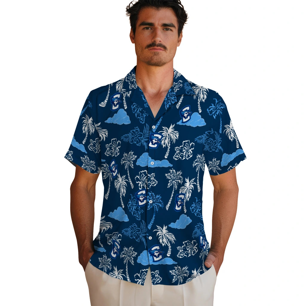 Creighton Bluejays Hawaiian Shirt - Palm And Clouds | Moonbestprint