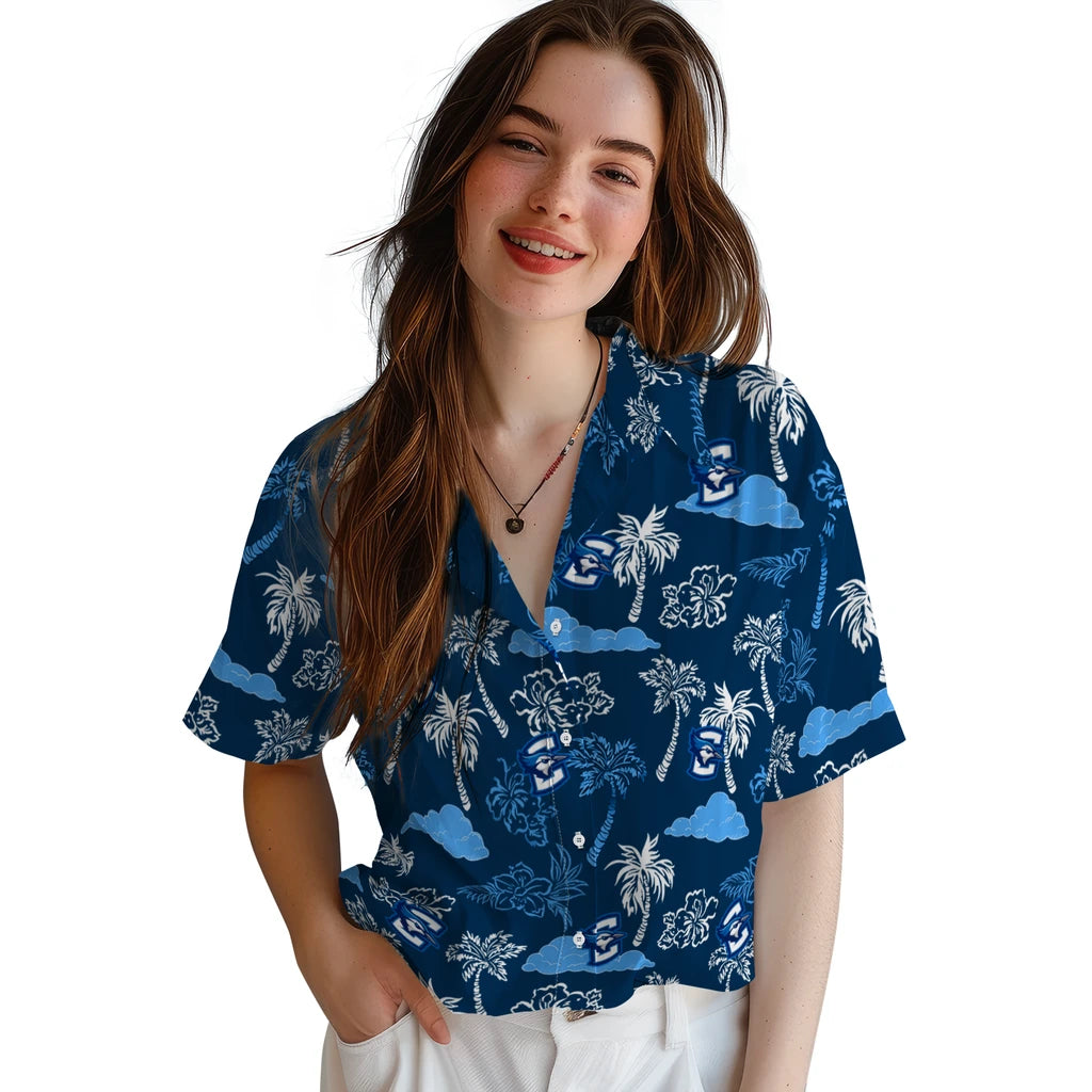 Creighton Bluejays Hawaiian Shirt - Palm And Clouds | Moonbestprint