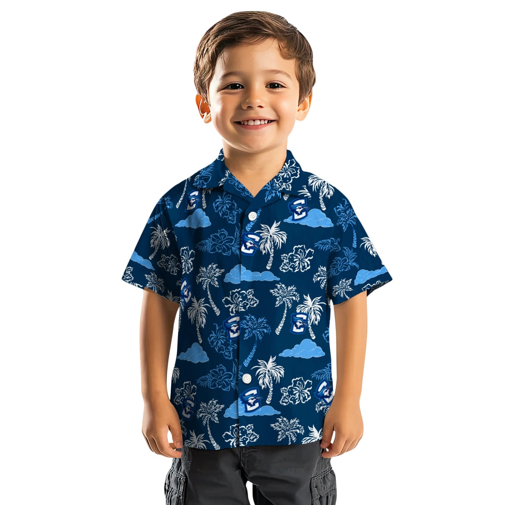 Creighton Bluejays Hawaiian Shirt - Palm And Clouds | Moonbestprint