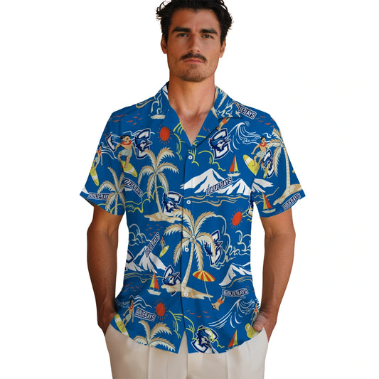 Creighton Bluejays Hawaiian Shirt - Palm Tree Island | Moonbestprint