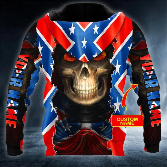 CSA Flag Glowing Eyes Skull Custom 3D All Over Print Hoodie -Moonbestprint