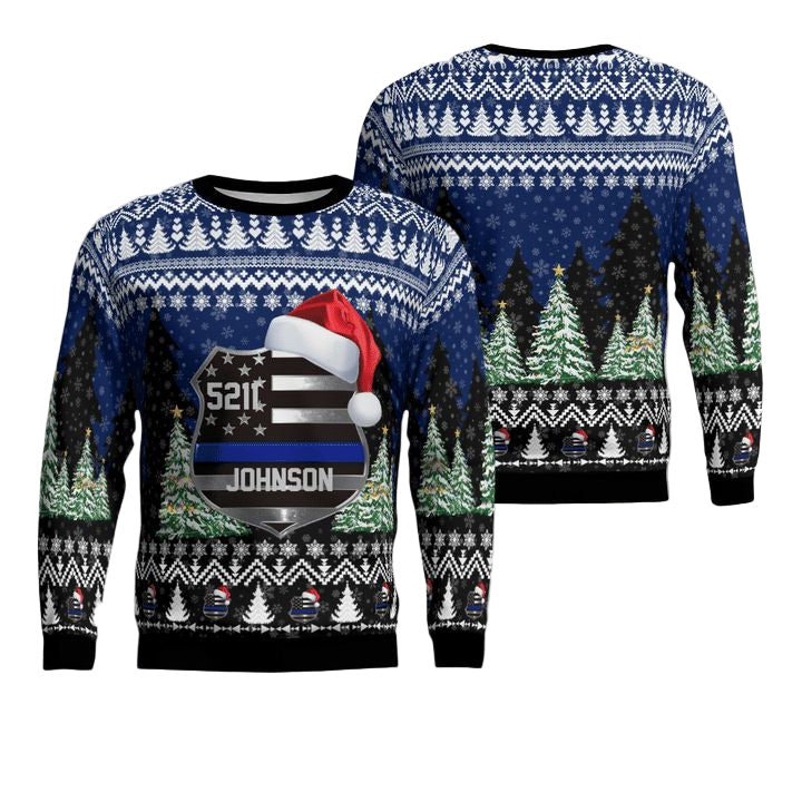 Custom Name Badge Number Police Christmas AOP Sweater ? Usalast