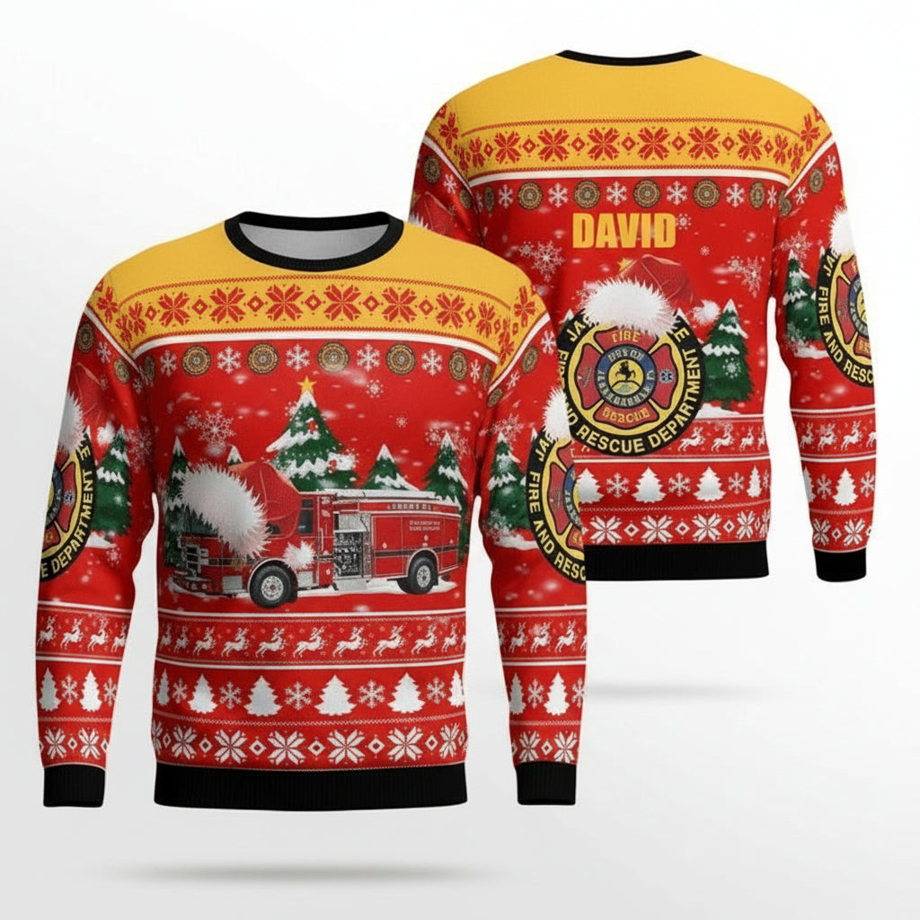 Custom Name Florida Jacksonville Fire and Rescue Department Christmas Sweater 3D ? Usalast