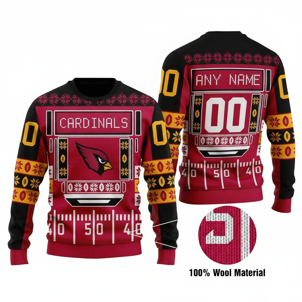 Custom Name Number Nfl Arizona Cardinals Playing Field Ugly Christmas Sweater ? Usalast