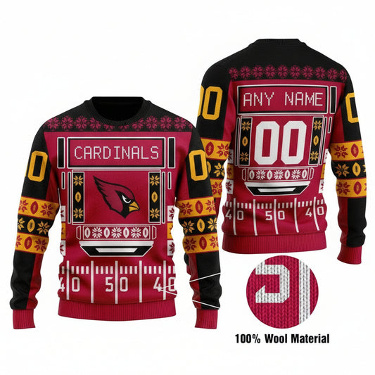 Custom Name Number Nfl Arizona Cardinals Playing Field Ugly Christmas Sweater ? Usalast