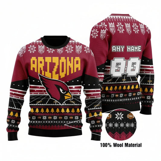 Custom Name Number Nfl Arizona Cardinals Rugby Stadium Ugly Christmas Sweater ? Usalast