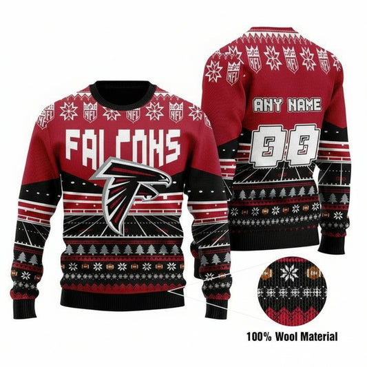 Custom Name Number Nfl Atlanta Falcons Rugby Stadium Ugly Christmas Sweater ? Usalast