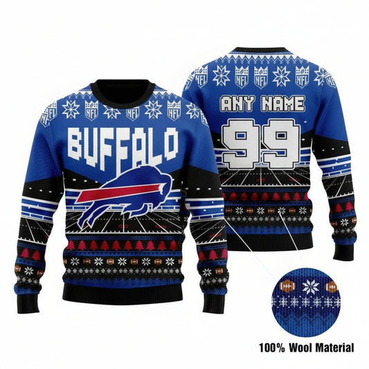 Custom Name Number Nfl Buffalo Bills Rugby Stadium Ugly Christmas Sweater ? Usalast