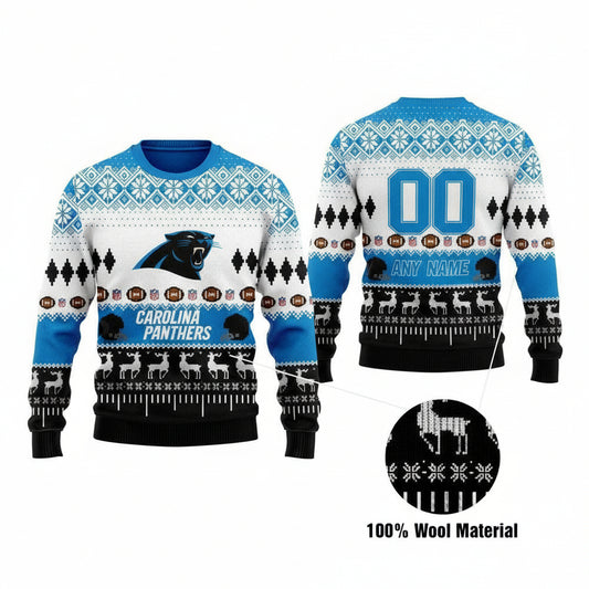 Custom Name Number Nfl Carolina Panthers Playing Field Ugly Christmas Sweater ? Usalast