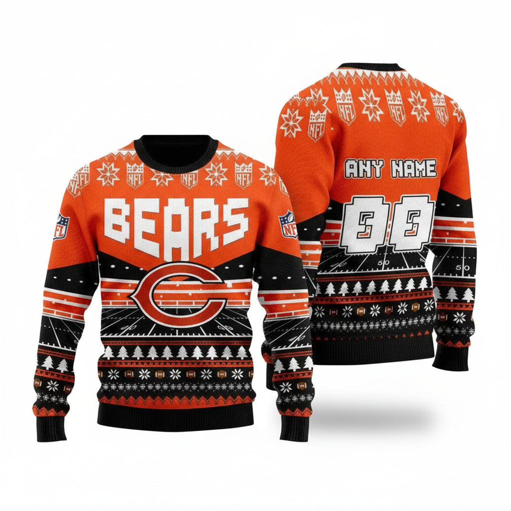 Custom Name Number Nfl Chicago Bears Rugby Stadium Ugly Christmas Sweater ? Usalast