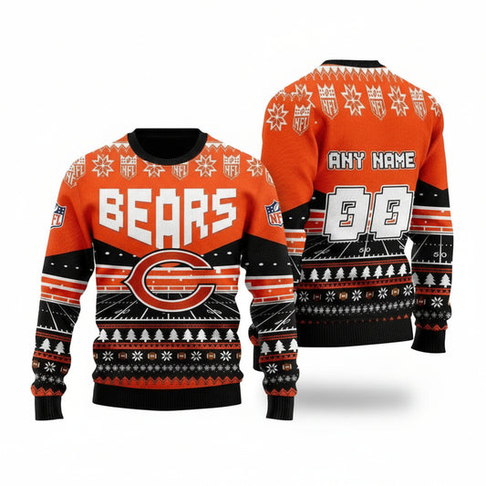 Custom Name Number Nfl Chicago Bears Rugby Stadium Ugly Christmas Sweater ? Usalast
