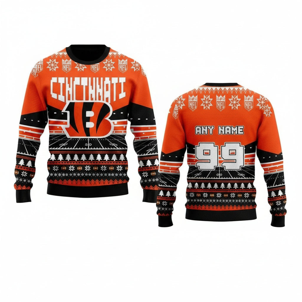 Custom Name Number Nfl Cincinnati Bengals Rugby Stadium Ugly Christmas Sweater ? Usalast