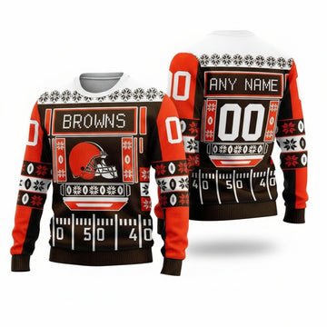 Custom Name Number Nfl Cleveland Browns Playing Field Ugly Christmas Sweater ? Usalast