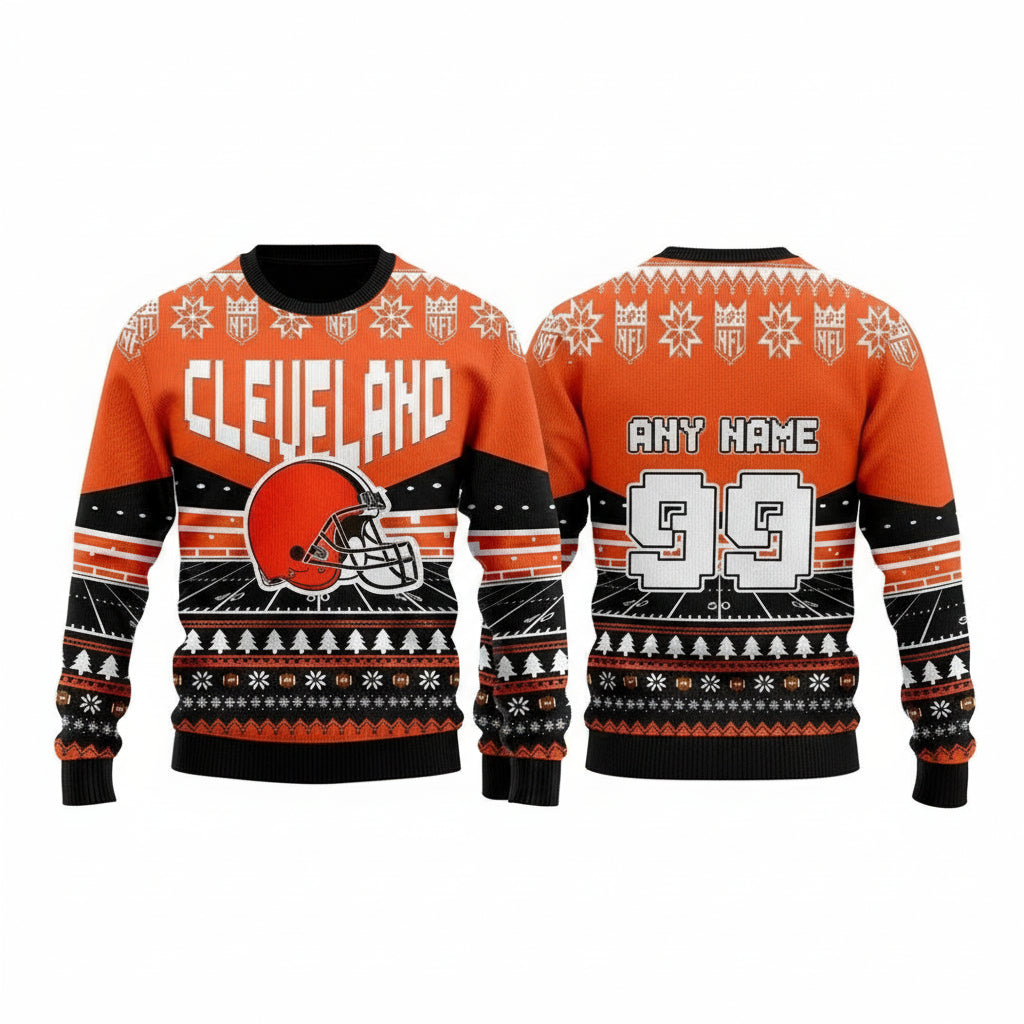 Custom Name Number Nfl Cleveland Browns Rugby Stadium Ugly Christmas Sweater ? Usalast