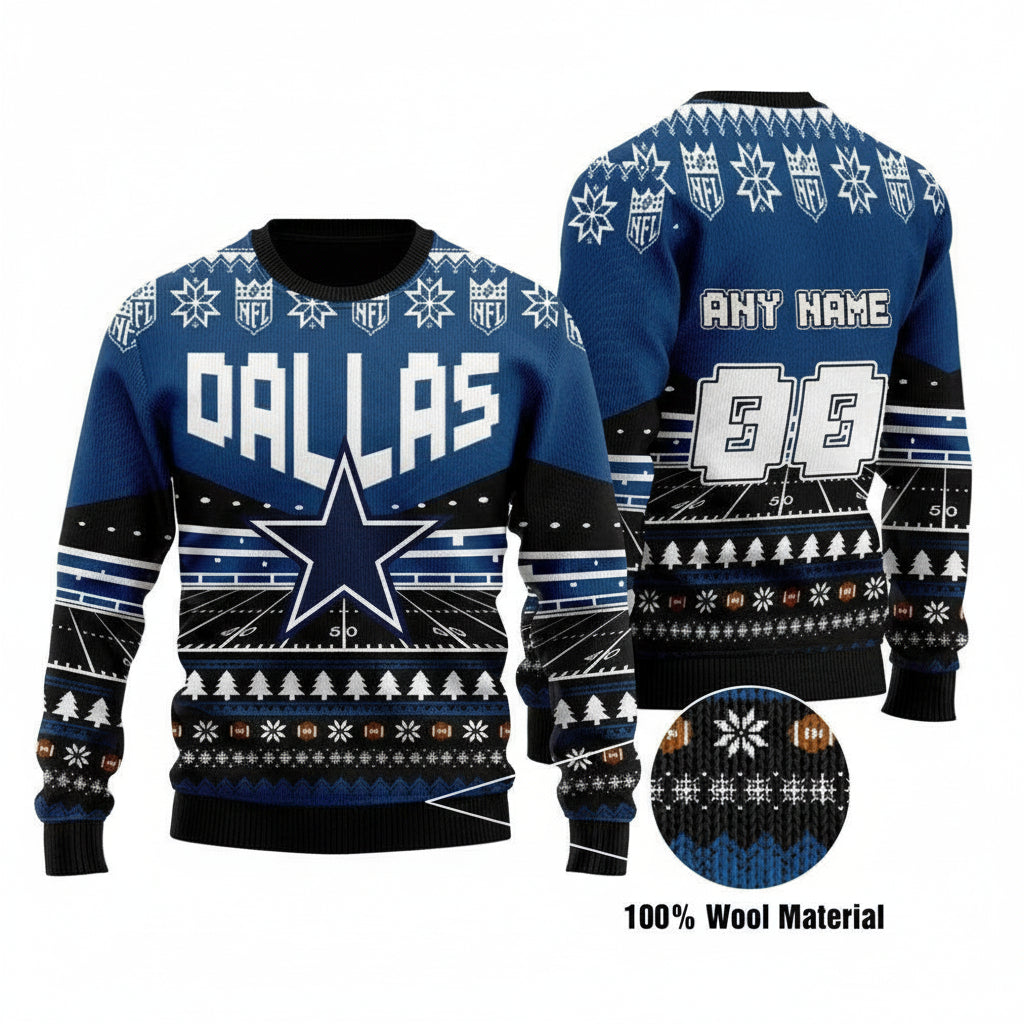 Custom Name Number Nfl Dallas Cowboysls Rugby Stadium Ugly Christmas Sweater ? Usalast