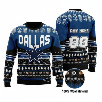 Custom Name Number Nfl Dallas Cowboysls Rugby Stadium Ugly Christmas Sweater ? Usalast