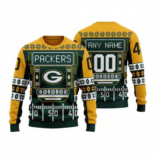 Custom Name Number Nfl Green Bay Packers Playing Field Ugly Christmas Sweater ? Usalast