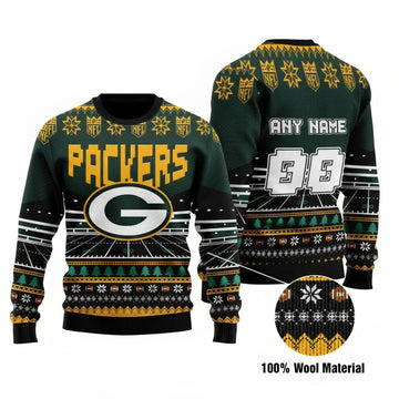 Custom Name Number Nfl Green Bay Packers Rugby Stadium Ugly Christmas Sweater ? Usalast