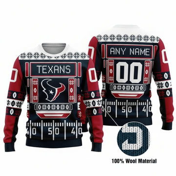 Custom Name Number Nfl Houston Texans Playing Field Ugly Christmas Sweater ? Usalast