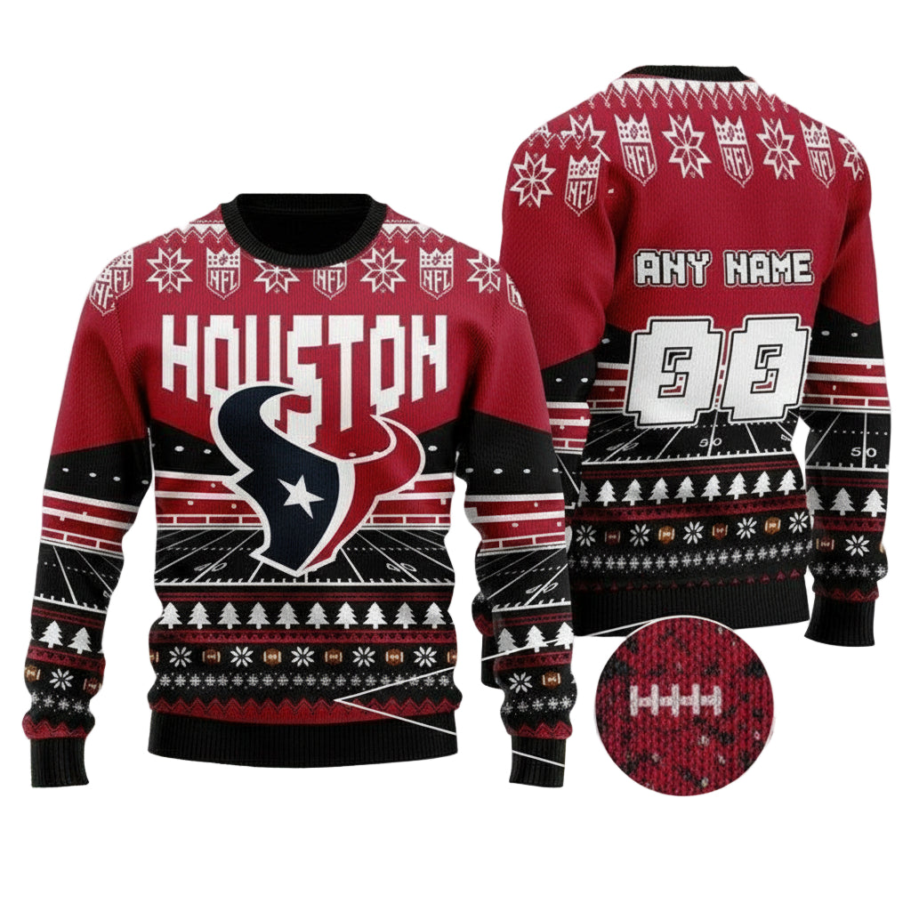 Custom Name Number Nfl Houston Texans Rugby Stadium Ugly Christmas Sweater ? Usalast