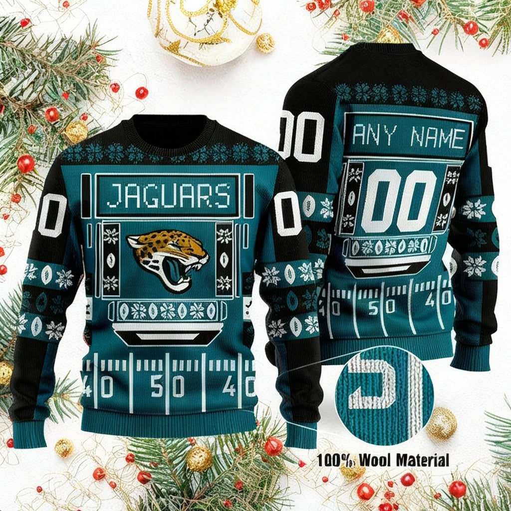 Custom Name Number Nfl Jacksonville Jaguars Playing Field Ugly Christmas Sweater ? Usalast