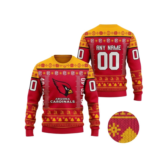 Custom Name Number Nfl Logo Arizona Cardinals Ugly Christmas Sweater ? Usalast