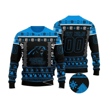 Custom Name Number Nfl Logo Carolina Panthers Ugly Christmas Sweater ? Usalast