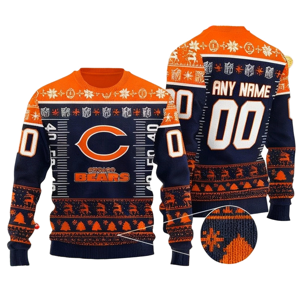 Custom Name Number Nfl Logo Chicago Bears Ugly Christmas Sweater ? Usalast