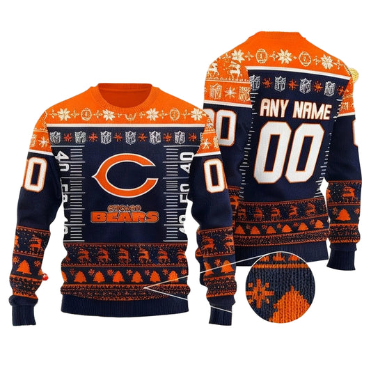 Custom Name Number Nfl Logo Chicago Bears Ugly Christmas Sweater ? Usalast