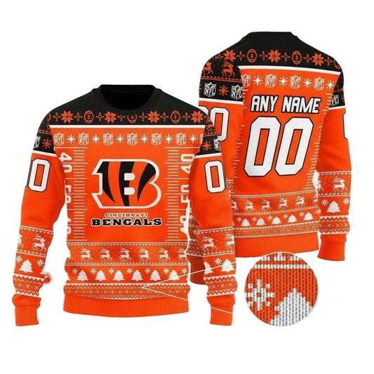 Custom Name Number Nfl Logo Cincinnati Bengals Ugly Christmas Sweater ? Usalast